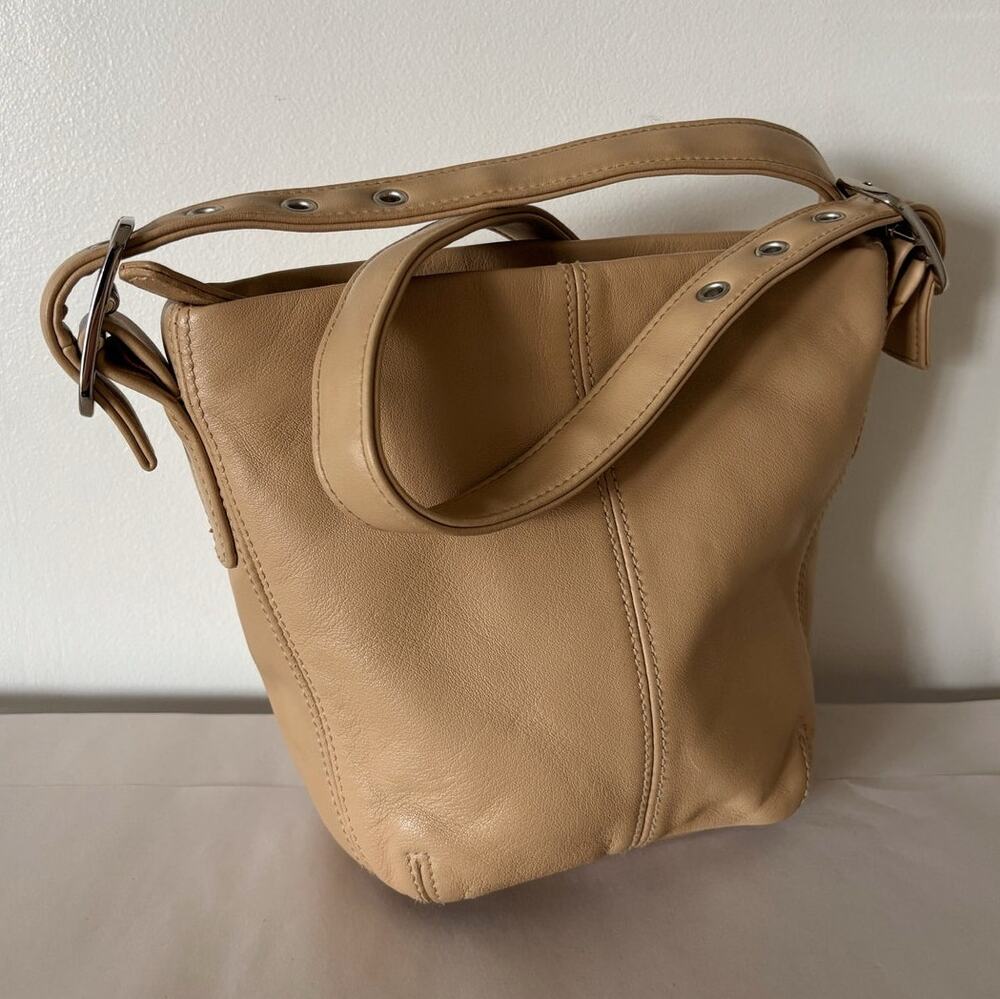 Tan Aurielle Genuine Leather Over the Shoulder Bucket Bag